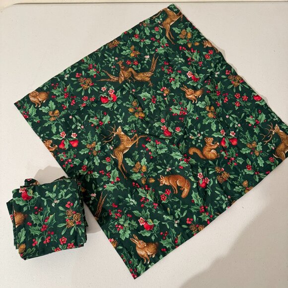 Other - Vintage Woodland Holiday Napkin Set | Forest Animals & Holly Print | Set of 4